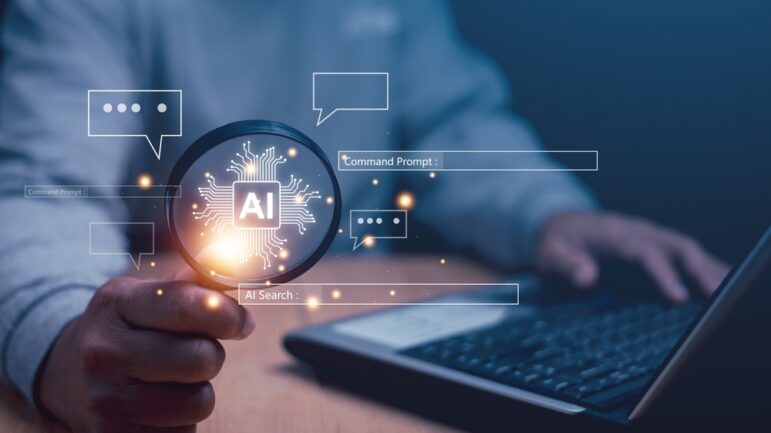 AI magnifying glass, fact check news